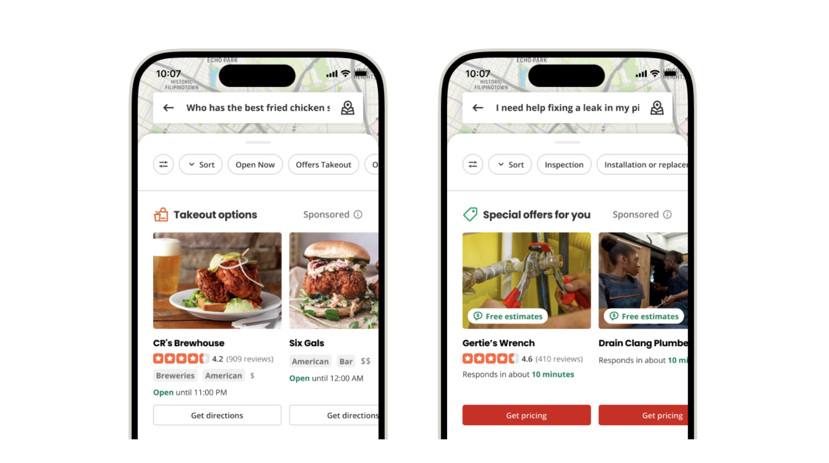 Yelp modern sponsored results grouped by intent